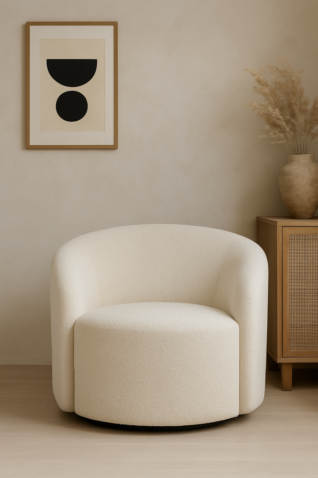 Off White Boucle Swivel Chair