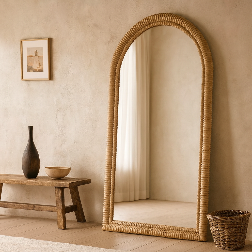 Arched Mahogany & Teak Floor Mirror Large 