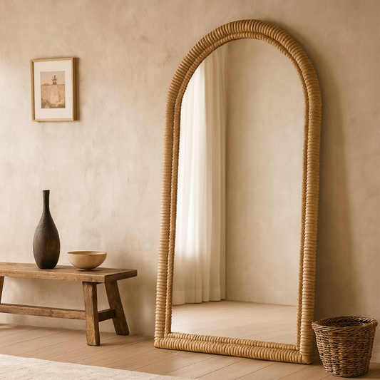 Arched Mahogany & Teak Floor Mirror Large 