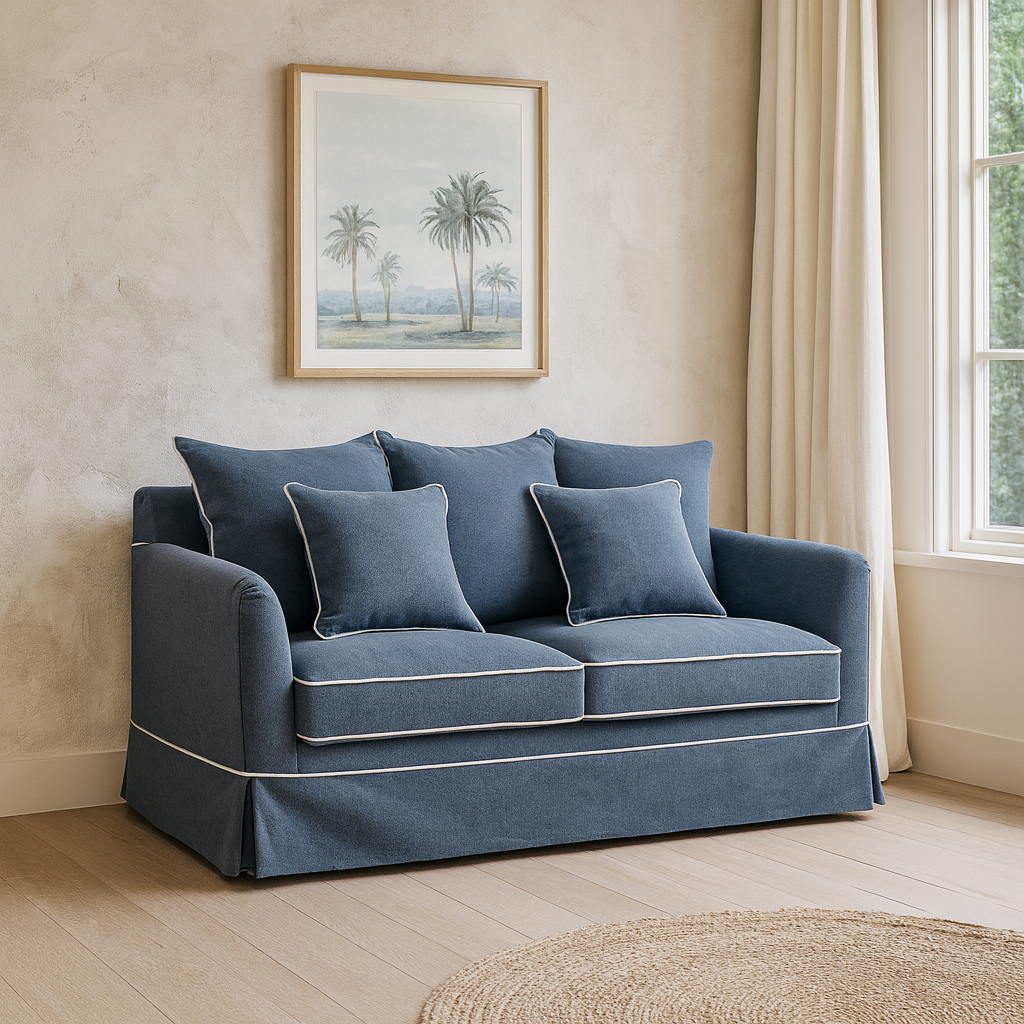 Blue Hamptons Two Seater Sofa