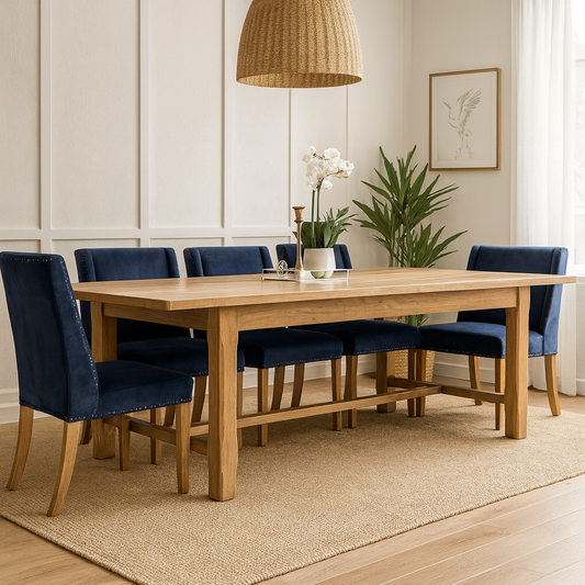 Extendable large dining table with a solid oak base. 