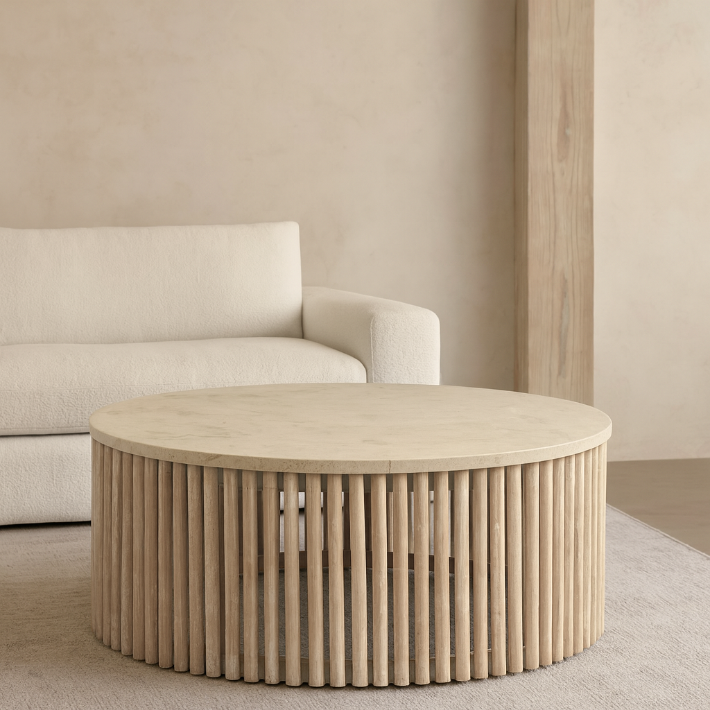 Modern Round Marble Coffee Table Teak