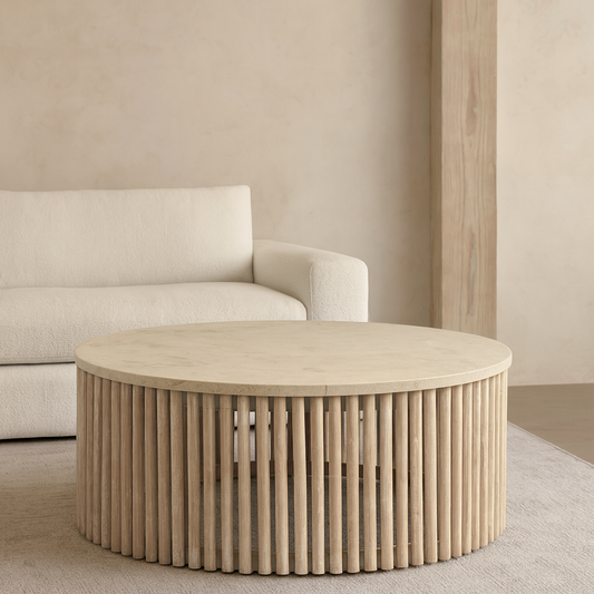 Modern Round Marble Coffee Table Teak