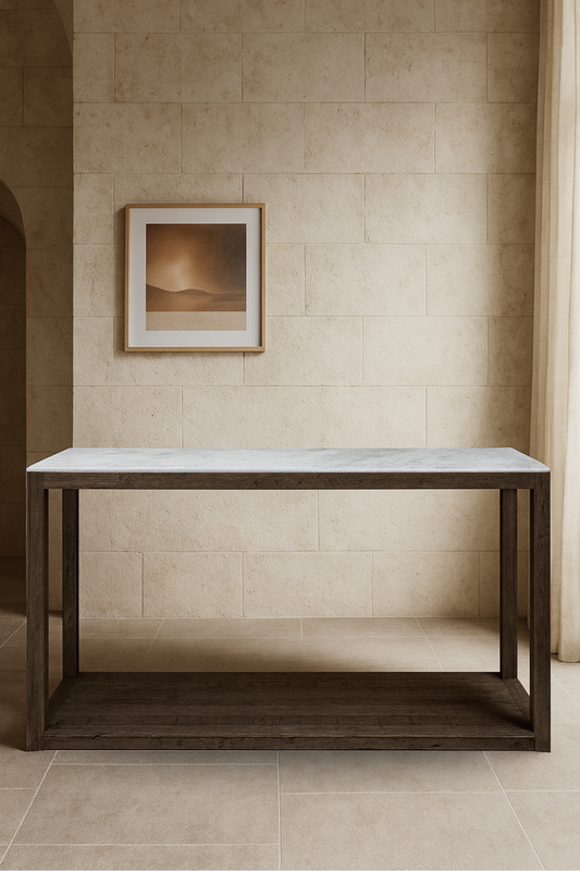 Marble Console Table Hardwood Black