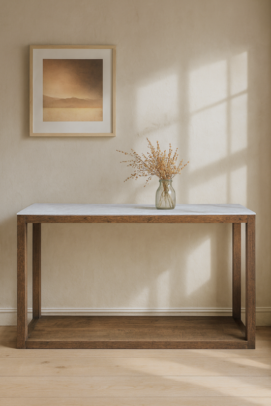 Wooden Console Table Marble Top