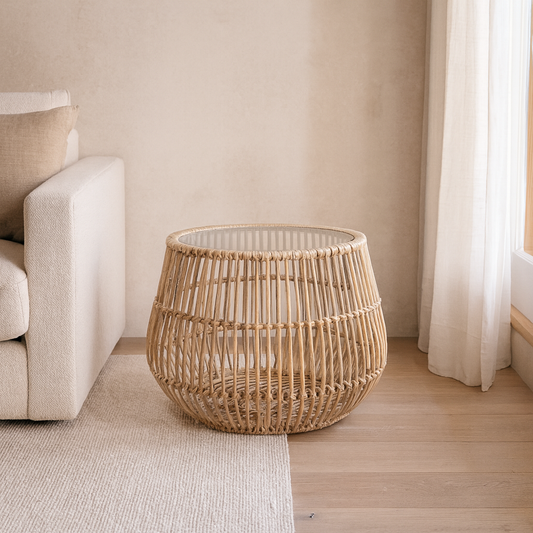 Rattan Coffee Table Glass Top