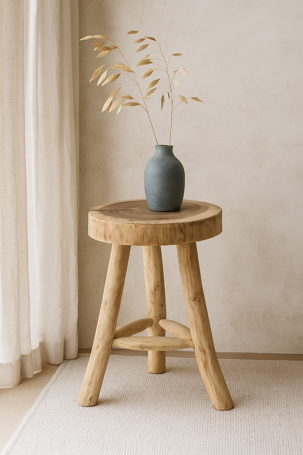 natural teak wooden stool