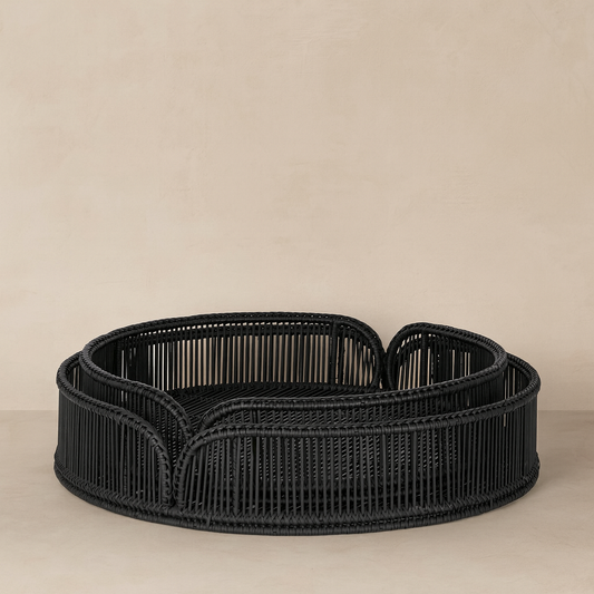 Alma Rattan Tray Black - Set of 2