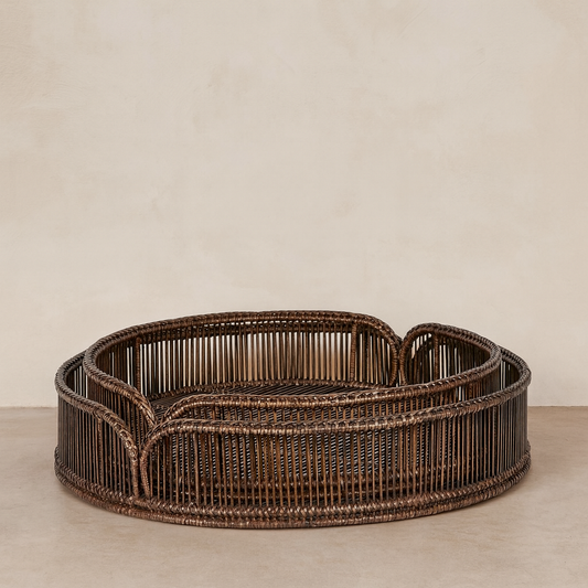 Alma Rattan Tray Brown - Set of 2