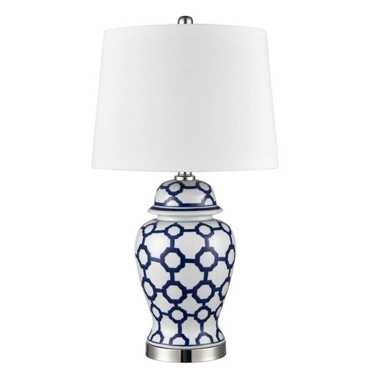 LUCCA SMALL BLUE & WHITE JAR SHAPED LAMP W/ SHADE SMALL
