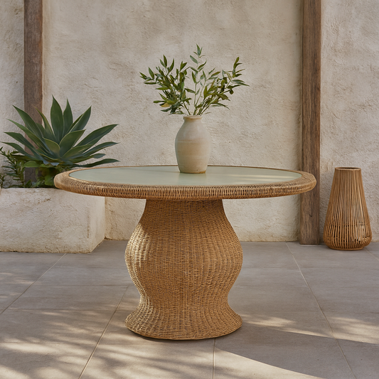  Round Outdoor Table Wicker Glass Top