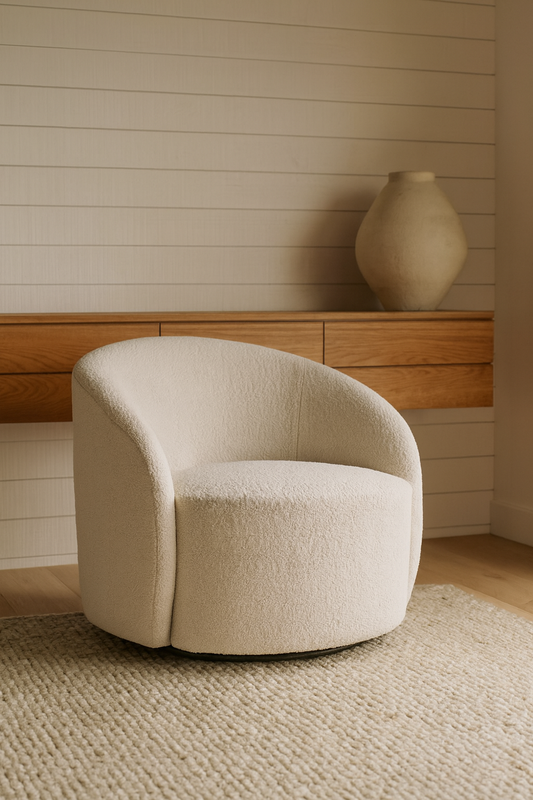 Off White Boucle Swivel Chair