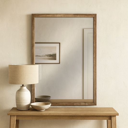 Large Rectangle Wooden Mirror Natural Wood 