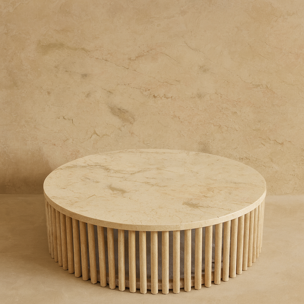 Modern Round Marble Top Coffee Table Teak