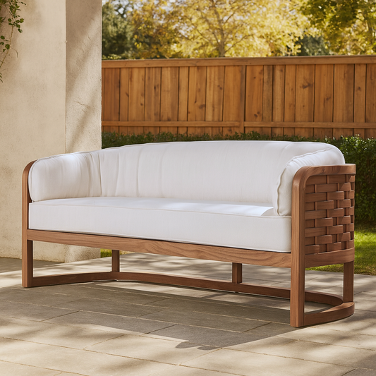 3 Seater Outdoor Sofa White Cushions Teak Hardwood